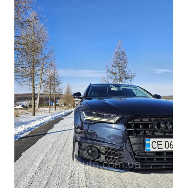 Решетки переднего бампера под дистроник в стиле S-Line на Audi A6 C7 2014-2018 года Черные