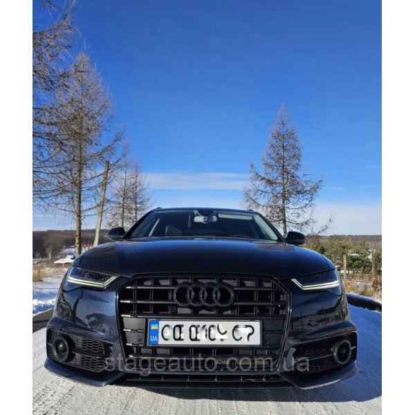 Решетки переднего бампера под дистроник в стиле S-Line на Audi A6 C7 2014-2018 года Черные