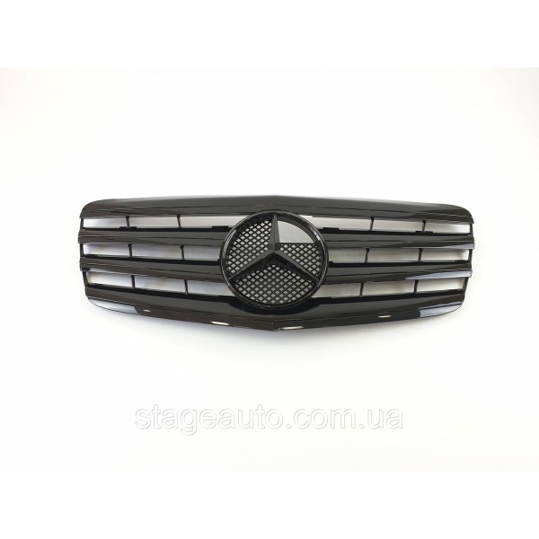 Решетка радиатора на Mercedes E-class W211 2006-2009 год AMG стиль ( Черная глянцевая )