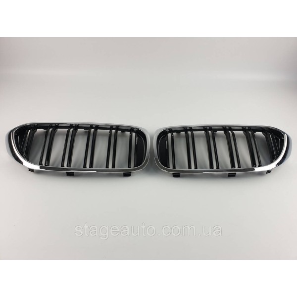 Ноздри BMW 5 Series G30 / G31 / F90 2017-2020 год Черные Глянцевые Хром Рамка ( Двойные M-Look )