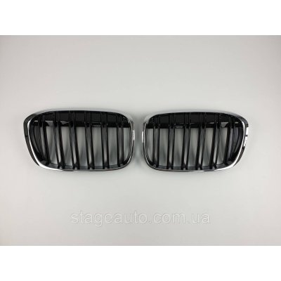 Ноздрі на BMW X1 F48 2015-2019 рік Чорні Глянсові Хром Рамка ( Подвійні M-Look)