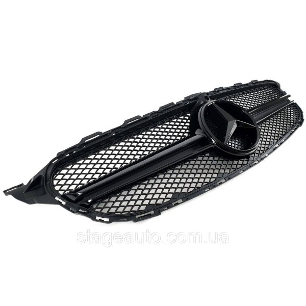 Решетка радиатора на Mercedes C-Class W205 2014-2018 год AMG стиль Black ( с местом под камеру )