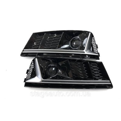 Решітки переднього бампера на Audi A4 B9 2015-2019 рік Чорні з сірою вставкою під радари