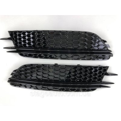 Решітки переднього бампера A6 2011-2014 рік Чорні (в стилі RS)