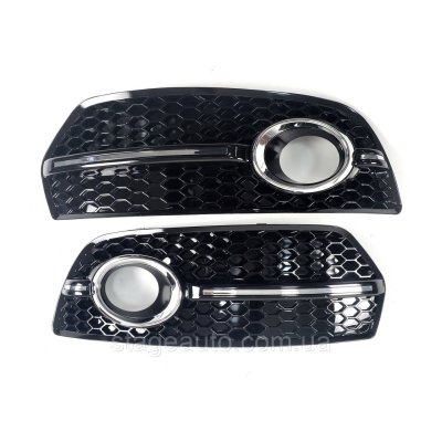 Решітки переднього бампера Audi Q5 2008-2012 рік Чорні з хром вставкою (в стилі S-Line)