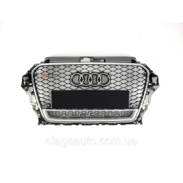Решетка радиатора Audi A3 2013-2016год Черная с хромом (QUATTRO в стиле RS)