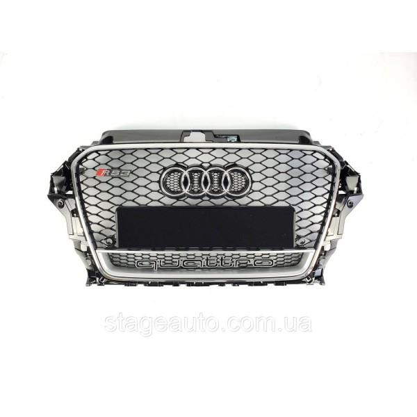 Решетка радиатора Audi A3 2013-2016год Черная с хромом (QUATTRO в стиле RS)