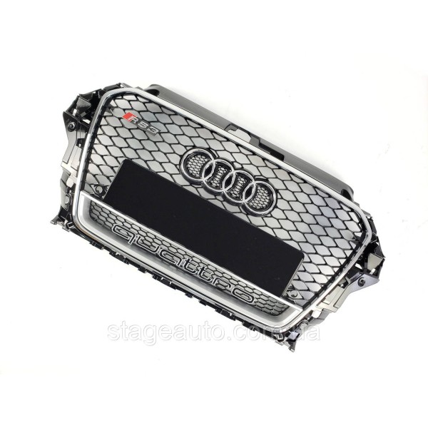 Решетка радиатора Audi A3 2013-2016год Черная с хромом (QUATTRO в стиле RS)