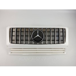 Решетка радиатора на Mercedes G-Class W463 1990-2018 год GT Panamericana ( Белая с вертикальными хром полоска