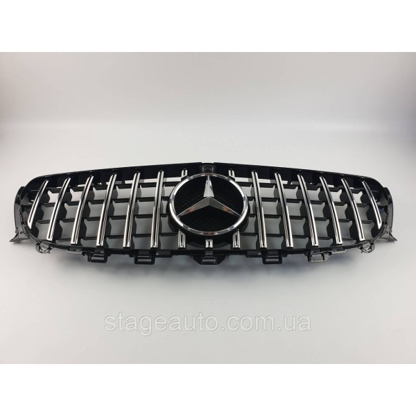 Решетка радиатора на Mercedes E-Class W213 2016-2020 год GT Panamericana ( Черная с вертикальными хром полоска