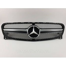 Решетка радиатора на Mercedes GLA-Class X156 2013-2017 год AMG стиль ( Черная с серой полоской )