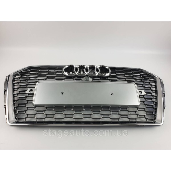 Решітка радіатора Audi A4 2015-2019 рік Сіра з кривим рамкою (в стилі RS)