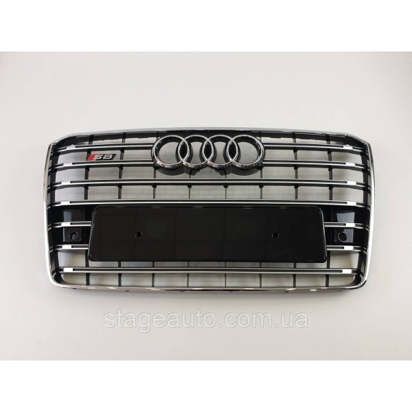 Решетка радиатора Audi A8 2014-2017год Черная с хромом (в стиле S-Line)
