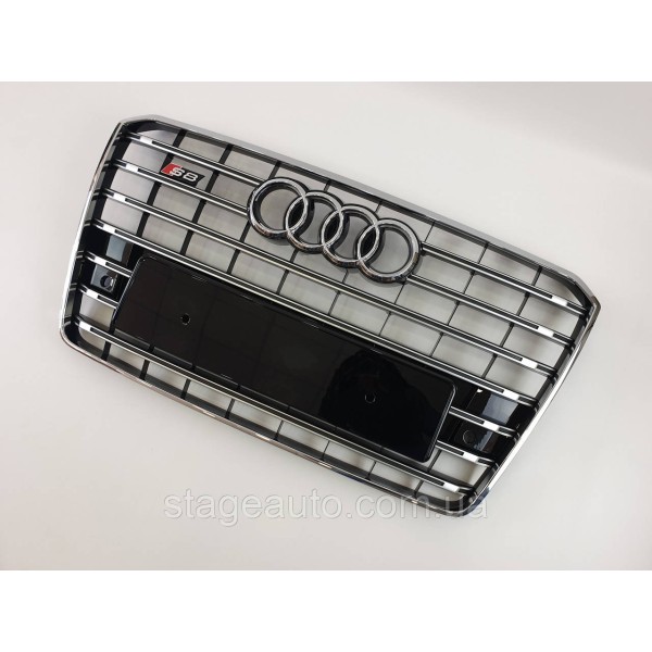 Решетка радиатора Audi A8 2014-2017год Черная с хромом (в стиле S-Line)