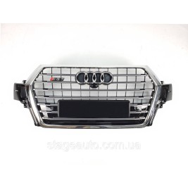 Решетка радиатора Audi Q7 2015-2020год Черная с хромом (в стиле S-Line)