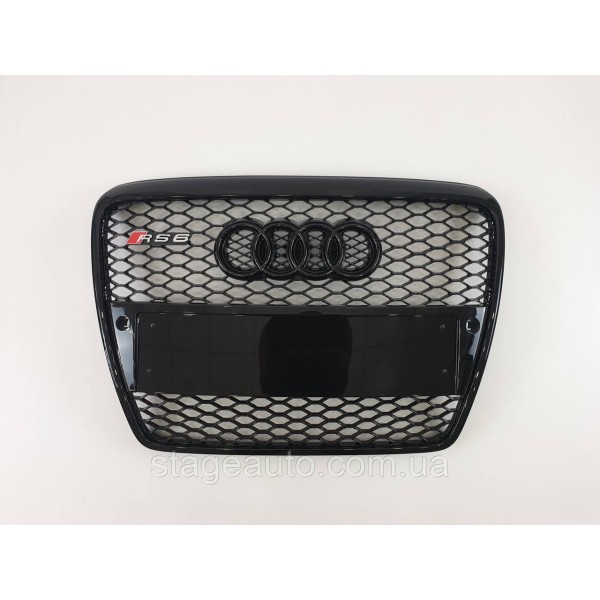 Решетка радиатора Audi A6 2004-2011год Черная под парктроники (в стиле RS)