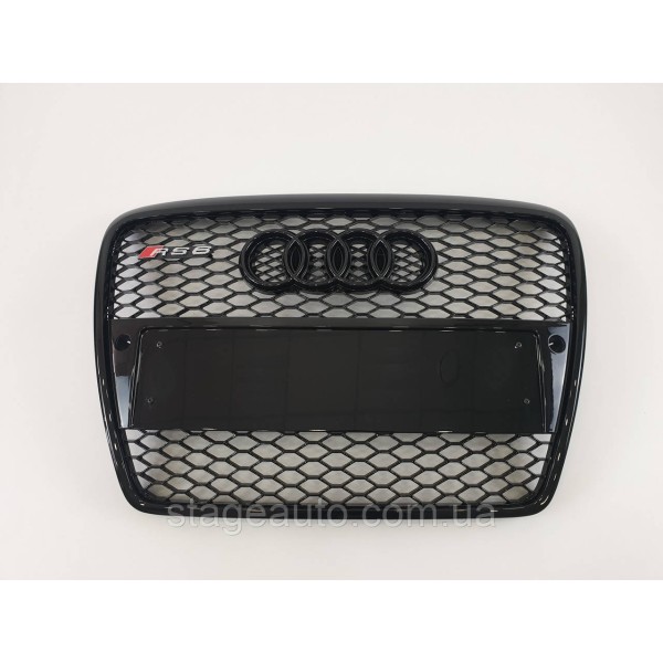 Решетка радиатора Audi A6 2004-2011год Черная под парктроники (в стиле RS)