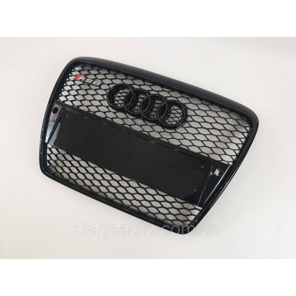 Решетка радиатора Audi A6 2004-2011год Черная под парктроники (в стиле RS)