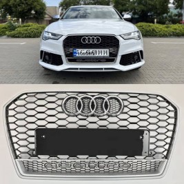 Решетка радиатора Audi A6 2014-2018год Черная с серой рамкой Quattro (в стиле RS)