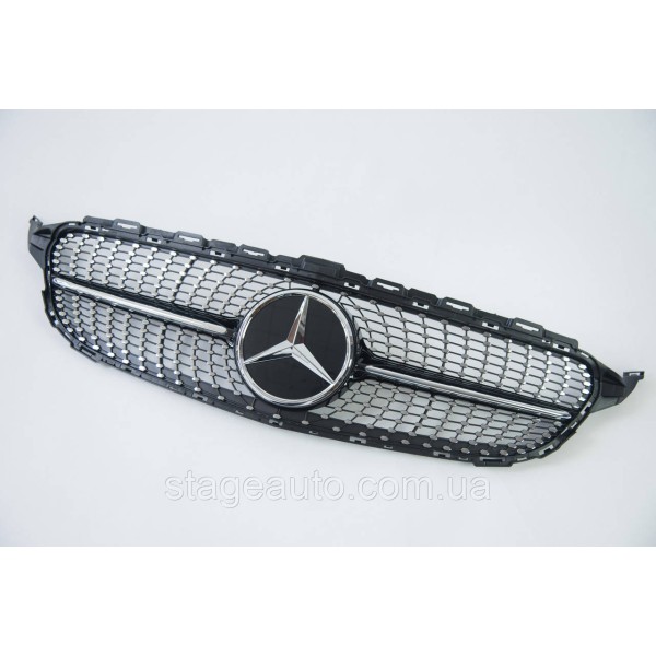 Решетка радиатора на Mercedes C-Class W205 2018-2020 год Diamond ( Черная с хром вставками )