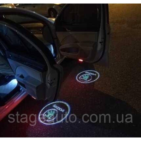 Проектор подсветка логотипа для дверей с логотипом Skoda Шкода, Octavia A5, Octavia Tour, Октавия