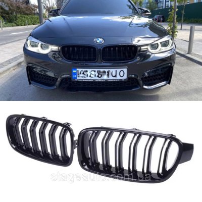 Решітка ноздрі BMW БМВ 4 series F32, F33, F36, F80, F82  Чорний Глянець 2 ребра Подвійні M-Look