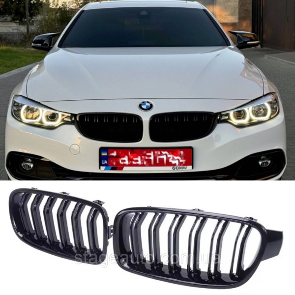 Решетка ноздри BMW БМВ 4 series F32, F33, F36, F80, F82 Черный Глянец 2 ребра Двойные M-Look