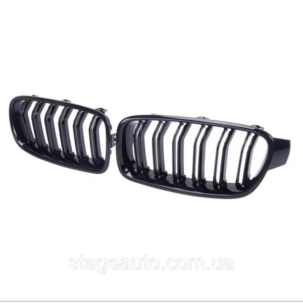 Решетка ноздри BMW БМВ 4 series F32, F33, F36, F80, F82 Черный Глянец 2 ребра Двойные M-Look