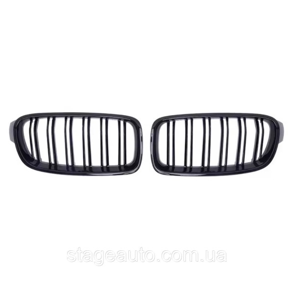 Решетка ноздри BMW БМВ 4 series F32, F33, F36, F80, F82 Черный Глянец 2 ребра Двойные M-Look