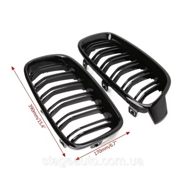 Решетка ноздри BMW БМВ 4 series F32, F33, F36, F80, F82 Черный Глянец 2 ребра Двойные M-Look