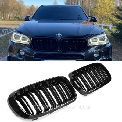 Решітка ноздрі BMW БМВ X5 X6 series F15, F16 Чорний Глянець 2 ребра Подвійні M-Look