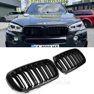 Решітка ноздрі BMW БМВ X6 X5 series F16, F15 Чорний Глянець 2 ребра Подвійні M-Look
