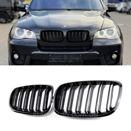 Решетка ноздри BMW БМВ X5 X6 series E70, F71 Черный Глянец 2 ребра Двойные M-Look