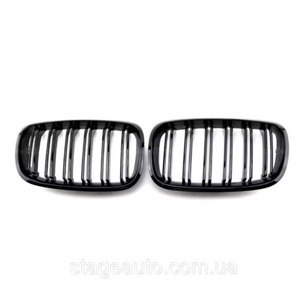 Решетка ноздри BMW БМВ X5 X6 series E70, F71 Черный Глянец 2 ребра Двойные M-Look