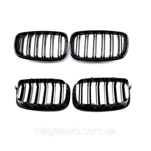 Решетка ноздри BMW БМВ X5 X6 series E70, F71 Черный Глянец 2 ребра Двойные M-Look