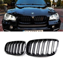 Решетка ноздри BMW БМВ X6 X5 series E71, F70 Черный Глянец 2 ребра Двойные M-Look