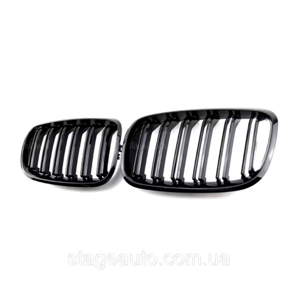 Решетка ноздри BMW БМВ X6 X5 series E71, F70 Черный Глянец 2 ребра Двойные M-Look
