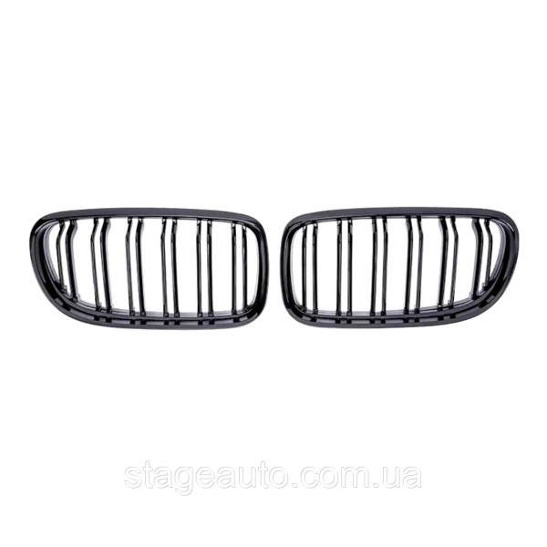 Решетка ноздри BMW БМВ 3 series E90, E91, E92, E93 Черный Глянец 2 ребра Двойные M-Look