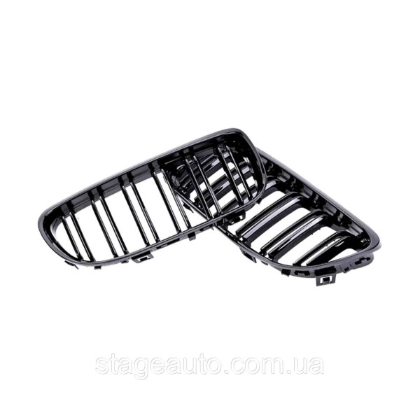 Решетка ноздри BMW БМВ 3 series E90, E91, E92, E93 Черный Глянец 2 ребра Двойные M-Look