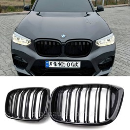 Решетка ноздри BMW БМВ X3 X4 series G01, G02 Черный Глянец 2 ребра Двойные M-Look