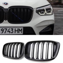 Решетка ноздри BMW БМВ X4 X3 series G02, G01 Черный Глянец 2 ребра Двойные M-Look