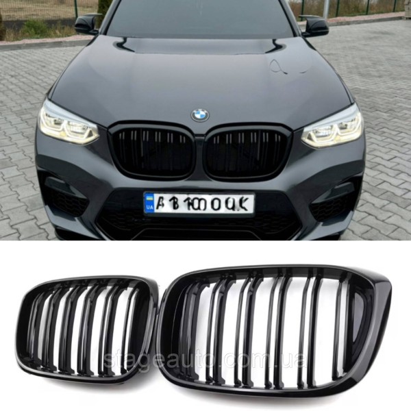 Решетка ноздри BMW БМВ X4 X3 series G02, G01 Черный Глянец 2 ребра Двойные M-Look