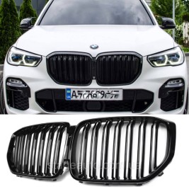 Решетка ноздри BMW БМВ X5 series G05 Черный Глянец 2 ребра Двойные M-Look