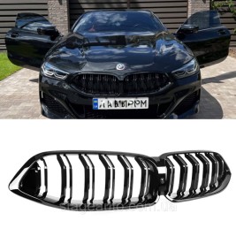 Решетка ноздри BMW БМВ 8 series G14, G15, G16 Черный Глянец 2 ребра Двойные M-Look