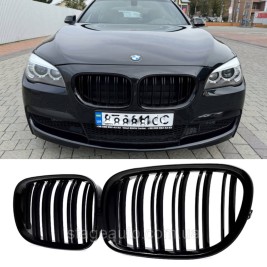 Решетка ноздри BMW БМВ 7 series F01, F02 Черный Глянец 2 ребра Двойные M-Look