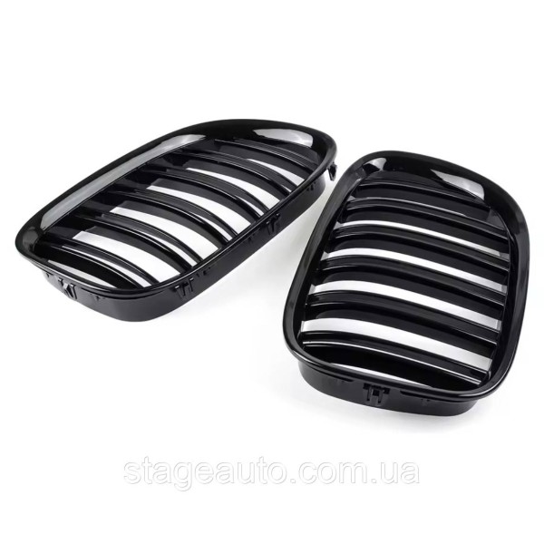 Решетка ноздри BMW БМВ 7 series F01, F02 Черный Глянец 2 ребра Двойные M-Look