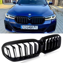 Решетка ноздри BMW БМВ 5 series G30, G31 2020-2023 Черный Глянец 2 ребра Двойные M-Look