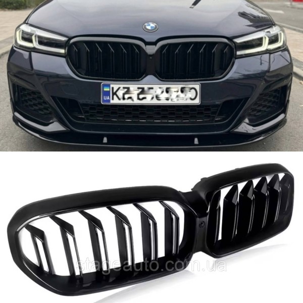 Решетка ноздри BMW БМВ 5 series G30, G31 2020-2023 Черный Глянец 2 ребра Двойные M-Look
