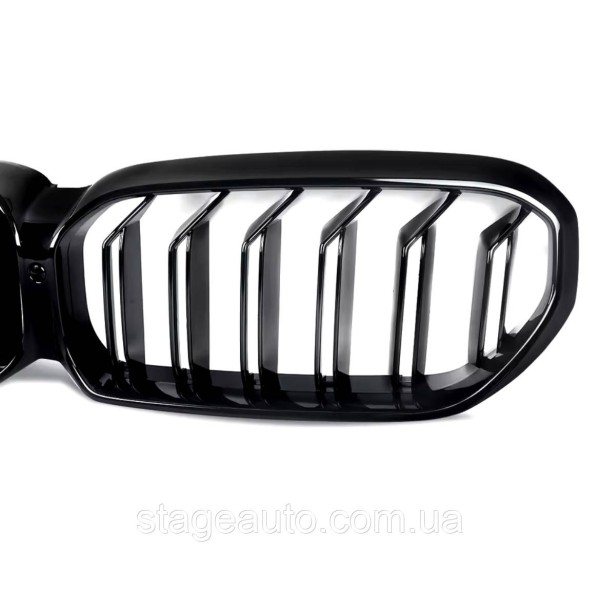 Решетка ноздри BMW БМВ 5 series G30, G31 2020-2023 Черный Глянец 2 ребра Двойные M-Look