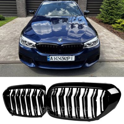 Решітка ноздрі BMW БМВ 5 series G30, G31 2017-2020 Чорний Глянець 2 ребра Подвійні M-Look